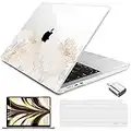 Batianda for New MacBook Air 13.6 inch Case with M2 Chip 2022 Release Model A2681, Designed Protective Plastic Hardshell & Keyboard Cover & Screen Protector, Gold Lotus