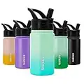 BJPKPK Kids Water Bottle with Straw Lid, 15oz Stainless Steel Water Bottles, Insulated Water Bottle for School, Reusable Leak Proof BPA Free Flask, Mint