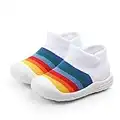 SANKS Baby Boys Girls Sock Walking Shoes,Stretch Knit Rainbow Sneakers Toddler Slippers Unisex Speed Walking Trainer Runner Size 4 Toddler,White