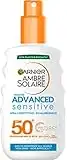 Garnier Ambre Solaire Spray Protettivo Advanced Sensitive, Viso e Corpo, Con Protezione Molto Alta SPF 50+, Formula Ipoallergenica Resistente a Acqua, Sale e Cloro, 200 ml