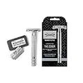 Wilkinson Sword Classic Premium - Máquina de Afeitar Vintage de Acero Cromado para Hombre + 5 Hojas de Afeitar de Doble Filo, Afeitado Clásico Manual, Gris