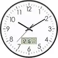 Foxtop Digital Wall Clock with Date, Month, Day of Week and Temperature, 12 inch Non-Ticking Silent Battery Operated Round Quartz Analog Clock for Classroom Office Bedroom Home School