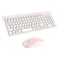 cimetech Teclado y Ratón Inalámbrico, 2.4G Combo Teclado Raton Inalambrico Español 2 en 1 USB Ultra Delgado Silencioso Mouse,Packs de Teclado y Ratón para PC/Laptops/Ordenador/Escritori （Rosa）