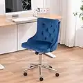 VINGLI Velvet Navy Blue Swivel Home Office Chair Upholstered Bedroom Desk Chair with Wheels, Tufted Modern Office Chairs for Study Room, Blue