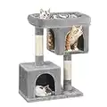 Feandrea Cat Tree, 84 cm Cat Tower, L, Cat Condo for Large Cats up to 7 kg, Large Cat Perch, 2 Cat Caves, Scratching Post, Light Grey PCT61W