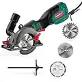 Circular Saw, HYCHIKA 750W 3500RPM Mini Circular Saw with 3 Blades(115 & 125mm),Scale Ruler, Cutting Depth 48mm(90°), 32mm(45°), Compact Circular Saw for Wood, Tile and Soft Metal