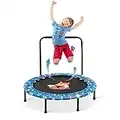 38'' Kids Mini Trampoline Foldable Fitness Body Exercise Trampoline with Foam Handle Safety Padded Cover Round Trampoline Folding Bungee Rebounder Trampoline Indoor Outdoor for Boys Girls