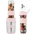 H.Koenig SMOO12 Batidora de Vaso Individual, Licuadora Portátil para Smoothies de Frutas y Verduras, Capacidad de 570 Ml, 300 W, Incluye 2 Botellas Deportivas Portátiles, Sin BPA, Rosa Palo