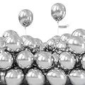 PartyWoo Silver Balloons, 50 pcs Metallic Balloons, 5 inch Party Balloons, Latex Balloons, Helium Balloons, Birthday Balloons, Silver Metallic Balloons, Happy Birthday Decorations, Wedding Decorations