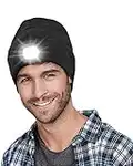 LED Beanie Hat with Light, USB Rechargeable Hands Free Headlamp with Beanie Skull Cap, Unisex Warm Knitted Cap with 4 LED 3 Mode Head lamp, Gadgets Gifts for Men, Dad, Camping, Running, Hiking