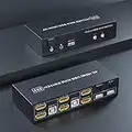 Dual Monitor KVM Switch HDMI 2 Port, 4K@60Hz KVM Switch 2 Monitore 2 Computer mit Audio Mikrofon Ausgang und 3 USB Ports, Tastatur Video Maus Peripheriegeräte Umschalter für 2 PCs Dual Monitore