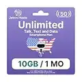 USA Travel Sim Card (30 Days), 10GB High-Speed Data, Unlimited Talk/Text/2G Data, Unlimited Calling to Canada, Quick Activation (1 Month)