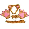 TSHAOUN Ours Déguisement Animal, Ours Cosplay Set en Peluche Avec Ours Oreilles Queue Et Noeud Papillon Griffe Gants pour le déguisement d'Halloween, le jeu de Ours et le jeu de rôle animalier (Brun)