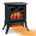 LifePlus Electric Fireplace Heater, Freestanding Fireplace Stove with Real Flame Effect, Retro Style, Portable Fireplace Space Heater for Indoor Use Small Space