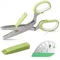 Herb Scissors Herb Stripper Set, Luxiv Stainless Steel Herb Cutter Tools 5-Blades Scissors with Herb Stripping Tool, Safe Cover, Cleaning Comb Multi-blade Herb Shears 2 IN 1 Herb Tools Kits (Green)