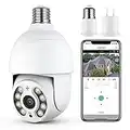 DocSmart Light Bulb Security Cameras, 2K Outdoor Wireless 360°Pan/Tilt IP Light Socket Cameras for Home Security with IP65 Color Night Vision Auto Tracking Siren Alarm Two Way Audio 2.4GHz