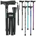 Vive Folding Cane - Lightweight Foldable Walking Stick for Men & Women - Adjustable & Durable for Portable Travel- Collapsible Balancing Mobility Aid - Sleek Ergonomic & Comfortable Handles (Black)