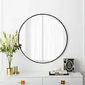 Youyijia Hallway Mirror Large Round Mirror 60cm Modern Wall Mounted Mirrors with Black Metal Frame Vintage Art Makeup Mirror for Entryways Living Room Dressing Room Bedroom Bathroom Hallway (Black)