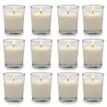 Set of 12 White Votive Candles Clear Glass Filled Unscented Soy Wax Candle for Home Décor Spa Weddings Birthday Holidays Party and DIY