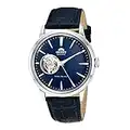 Orient Men's 'Bambino Open Heart' Japanese Automatic Stainless Steel and Leather Dress Watch, Color:Blue (Model: RA-AG0005L10A)