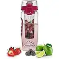 CampTeck U4277 1 Litro 1000 ml Frutas Botella Agua Infusor (Plástico Tritan Sin BPA) Esencia Infusión con Tapa a Prueba de Fugas + Cierre y Asa - Rosa