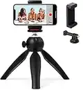 Polarduck Mini Tripod, Mobile Phone Tripod, Vlogging Tripod Compatible with iPhone/Compact DLSR/Samsung/Android/Webcam/Projector with Universal Phone Holder & GoPro Mount, 360° Rotation, Black