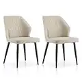 TUKAILAi 2PCS Modern Cream Dining Chairs Faux Leather Kitchen Chairs with Backrest, Upholstered Seat and Heavy Duty Metal Legs Reception Chairs Meeting Room Chairs Set of 2