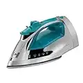 Sunbeam Steammaster 1400 Watt Steam Iron with 8' Retractable Cord, Large Anti-Drip Nonstick Stainless Steel Soleplate, Horizontal or Vertical Shot of Steam and 3-Way Auto Shut-Off, Chrome/Teal