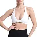 Aoxjox Women's Workout Sports Bras Fitness Backless Padded Sienna Low Impact Bra Yoga Crop Tank Top, White, Medium