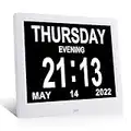 SZSLG 9 Inch Digital Calendar Dementia Clock with 8 Alarms Date and Day of The Week Auto Dimming 1-10 for Seniors Elderly Vision Impaired-White