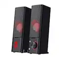 Redragon GS550 PC Gaming Speakers, 2.0 Channel Desktop Computer Sound Bar with Compact Maneuverable Size, Headphone Jack, Quality Bass & Decent Red Backlit, USB Powered w/ 3.5mm Cable