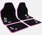 WOLTU AM7141 Universal Non-Slip Carpet Car Floor Mat Set of 4 Piece Front & Rear, Black with Pink Embroidery Butterfly