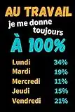 Au travail je me donne toujours a 100%: Carnet de notes pour votre collègue de boulot , d’entreprise | Cadeau pour noel ou un anniversaire | 101 pages avec papier ligné couverture souple humoristique