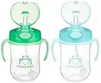 Amazon Brand - Mama Bear Weighted Straw Sippy Cup, Pack of 2, Blue/Green