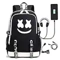 Marshmallow Backpack 3D Luminous School Bags Kids Boys DJ Marshmallow Music Rucksack Unisex Child Girls Women Laptop Backpacks Men Travel Rucksacks Cheap Bookbag with USB Charging Port  (Black1)