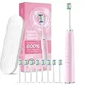 Sonic Electric Toothbrush for Adults, Rechargeable Tooth Brush with 8 Duponts Brush Heads, Travel Case, 5 Cleaning Modes, 2 Minute Smart Timer, Pink