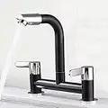 SchSin Black Kitchen Mixer Tap Dual Lever with 360° Aerator, Swivel Kitchen Bridge Taps 2 Hole Sink Monobloc Faucet, 180mm Centres Deck Mounted with G1/2 Hose UK Standard Fittings (Black)