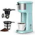 Single Serve Coffee Maker for K Cup and Ground Coffee, 6 to 14 Oz Brew Sizes, Fits Travel Mug, Mini One Cup Coffee Maker with Self-cleaning Function, Cyan