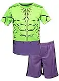 Marvel Avengers Hulk Little Boys' Athletic T-Shirt & Mesh Shorts Set, Green/Purple (5)