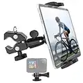 Aozcu Fahrrad Tablet Halter, Laufband/Heimtrainer Fahrrad Tablet Halterung Ständer für iPad 12.9 Air Mini, Galaxy Tabs, 4" ~ 13" Tablets & Phone, 360° Drehbar Kamerahalterung für GoPro Hero, DJI Osmo