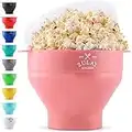 Zulay Kitchen Large Microwave Popcorn Maker - BPA Free Silicone Popcorn Popper Microwave Collapsible Bowl With Lid - Family Size Microwave Popcorn Bowl (Pink)