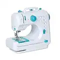 Mini Sewing Machine for Beginner, Portable Sewing Machine, 12 Built-in Stitches Small Sewing Machine Double Threads and Two Speed Multi-function Mending Machine with Foot Pedal for Kids, Women (Blue)