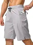 Men's Swim Trunks Quick Dry Board Shorts with Zipper Pockets Beach Shorts Bathing Suits for Men - No Mesh Liner(Light Grey,L)