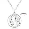 BONNYBIRD® Collier Globe Terrestre Argent - Collier Carte du Monde, Collier Acier Inoxydable Femme Mappemonde