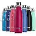 koodee Borraccia Termica 500 ml, Bottiglia Termica Senza Perdite, Senza BPA Borracce, Bottiglia Acqua in Acciaio Inox per Bambini, Scuola, Sport, Campeggio, Yoga(fucsia)