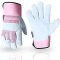 Thorn Proof Work Gloves Heavy duty Leather Gardening Gloves for Ladies Women Durable Protective Garden Rigger Hand Utility Safety Men Kids Washable Gripper (Pink, S)