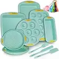 Aschef 15en1 Moule Gateau Antiadhésif Moules Silicone Patisserie Rectangulaire Plat a Tarte Four Plaque a Pâtisserie Résistant à la Chaleur Sans BPA pour Cake Cupcake Pain Muffins Pizza Quiche Donuts