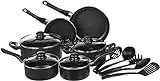 Amazon Basics Non-Stick Cookware 15-Piece Set, Pots, Pans and Utensils, Black