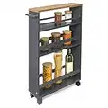 bomoe Carrello da Cucina Antracite Quercia Hylla - scaffale da Cucina 50x79x15 cm - Carrello con Ruote, 3 ripiani e piano lavoro in legno FSC® - Carrello da portata - mobile da Cucina e da Bagno