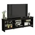 MADESA TV Stand with 6 Shelves and Cable Management, for TVs up to 75 Inches, Wood TV Bench, 23” H x 14" D x 71” L – Black